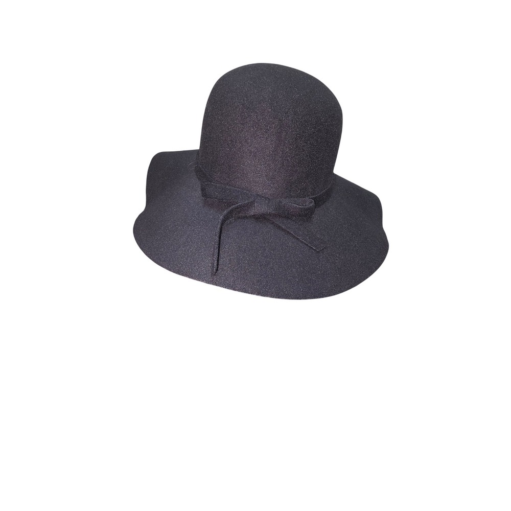 Etc! Womens Black Wide Brim Floppy Hat Bow Accent Polyester Cotton RN 70829